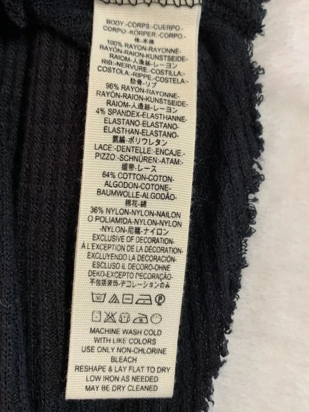 Free People Spring Valley Black Waffle Knit Lace Trim Top XS